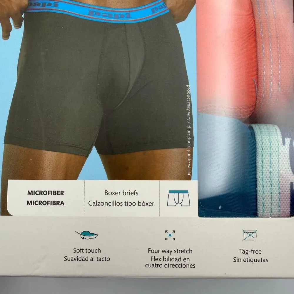 Papi Men’s Microfiber Boxer Briefs 4-Pack Contour Pouch Stretch M (32-34) NIB
